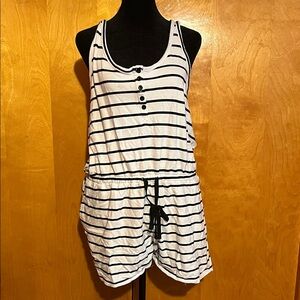 Serra Large White and Black Striped Tank Romper
